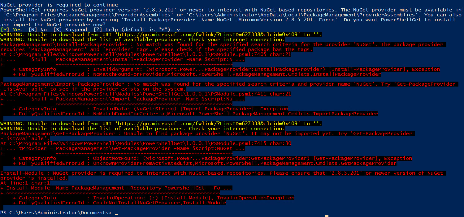 PackageManagement update error in VS Code