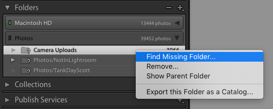 Right-click to find the missing folder