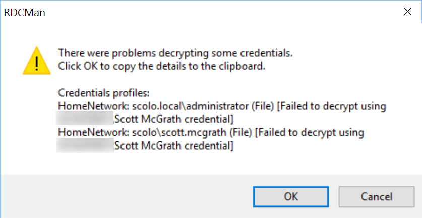 RDCMan decryption error dialog