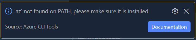 VS Code Azure CLI Tools 'az not found on PATH' notification