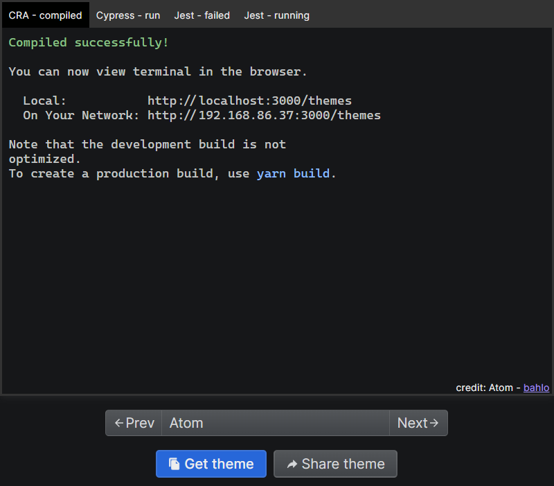 Browsing themes on windowsterminalthemes.dev